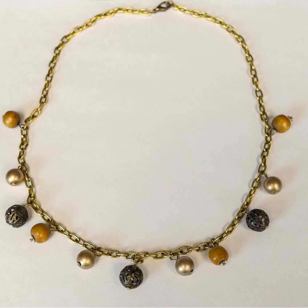 Vintage Gold and Brown Beaded Necklace